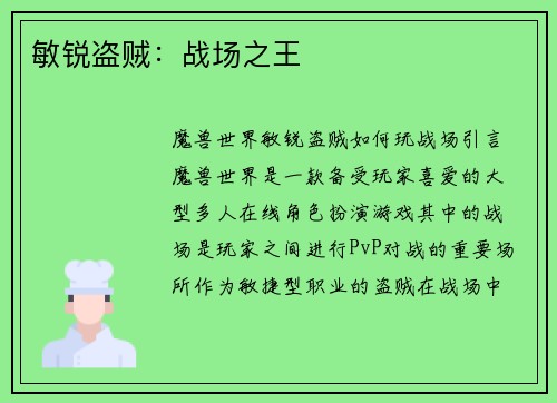 敏锐盗贼：战场之王