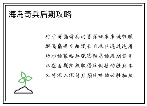 海岛奇兵后期攻略